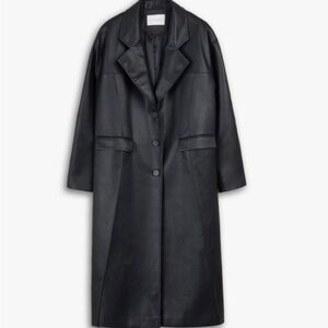 DEPT ANONYM VEGAN LEATHER LONG BLACK COAT BUTTON  WOMENS SMALL
